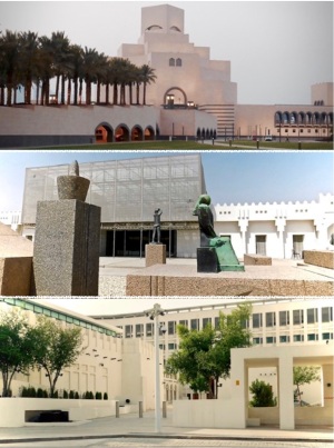 From top to bottom: The Museum of Islamic Art, Mathaf (the Arab Museum of Modern Art), and Msheirib.